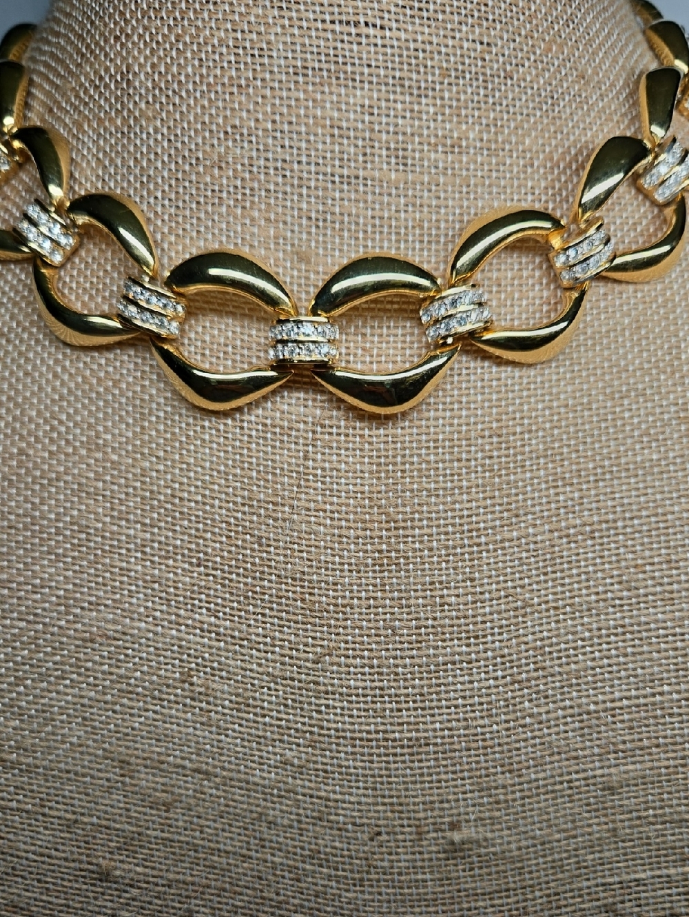 Gold-Tone Link Necklace with Channel-Set Clear Crystal Accents - Women's Jewelry